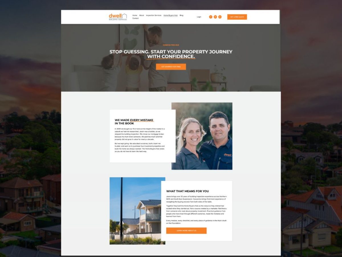 Home Buyers Hub page on the Dwell Building Services website, a Sheppard Creative project
