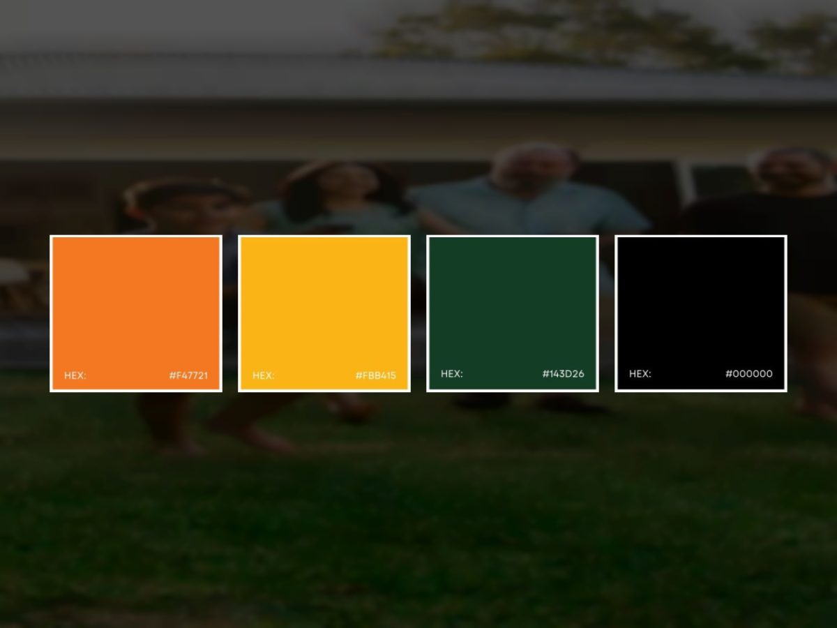 NeatAS Lawns brand colour palette: orange, yellow, deep green and black
