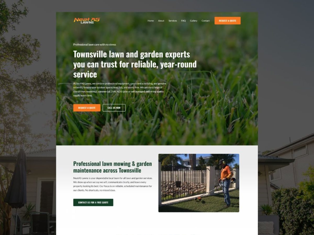 NeatAS Lawns website homepage, a Sheppard Creative project
