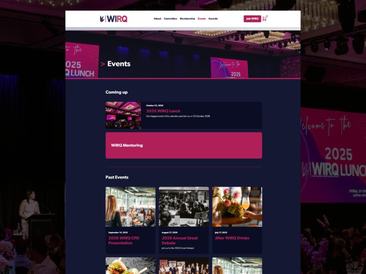 WIRQ events page showing upcoming and past events